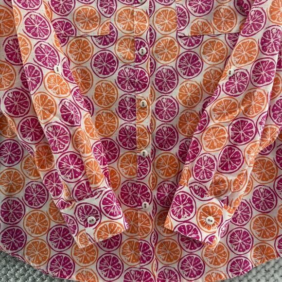Foxcroft Top Womens 6 Relaxed Orange Button Up Shirt Long Sleeve Wrinkle Free - Picture 5 of 13